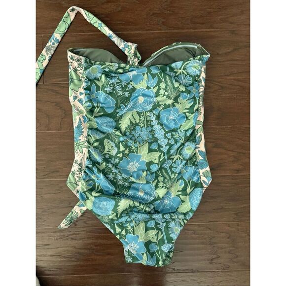 NEW Kitty & Vibe Halter One Piece Swimsuit Blue Green Floral Large - Picture 3 of 8